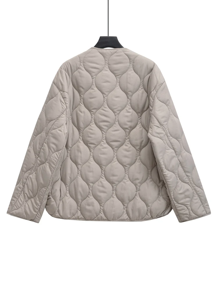 KAOPU ZA-chaqueta acolchada de algodón para mujer, abrigo vintage de manga larga con cuello redondo y cremallera, prendas de vestir exteriores, tops