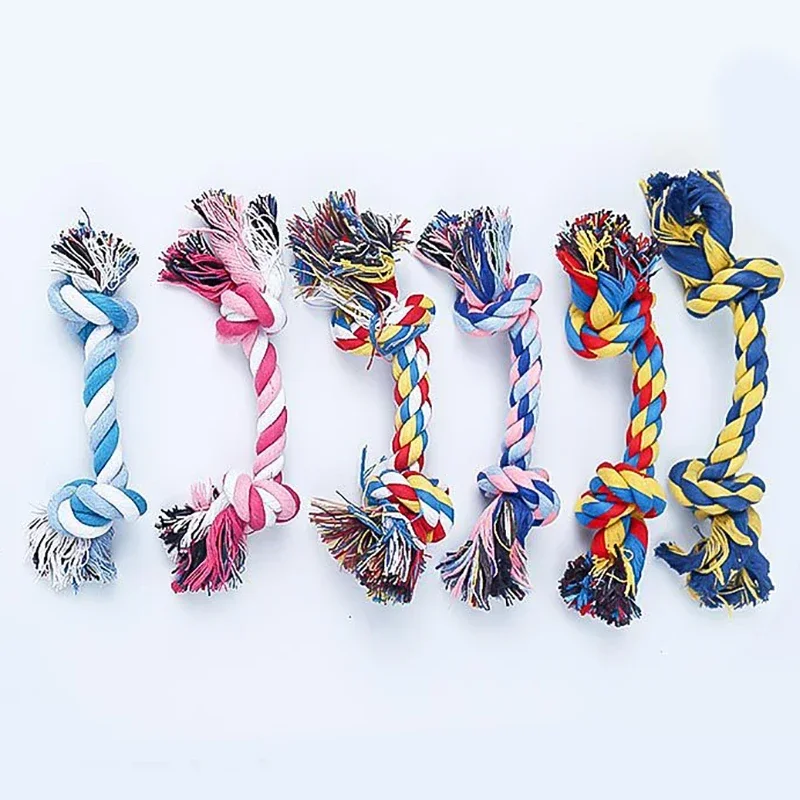 2PCS Pet Dog Toy Bite Rope Double Knot Cotton Rope Funny Cat Toy Bite Resistant and Sharp Teeth Pet Supplies Puppy Random Color