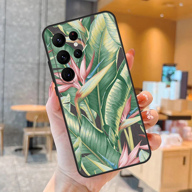 Retro กล้วย Leaf Plant สำหรับ Samsung Galaxy S23 S21 S22 Ultra S8 S9 S10 Note10 Plus หมายเหตุ20 Ultra s20 FE ฝาครอบ