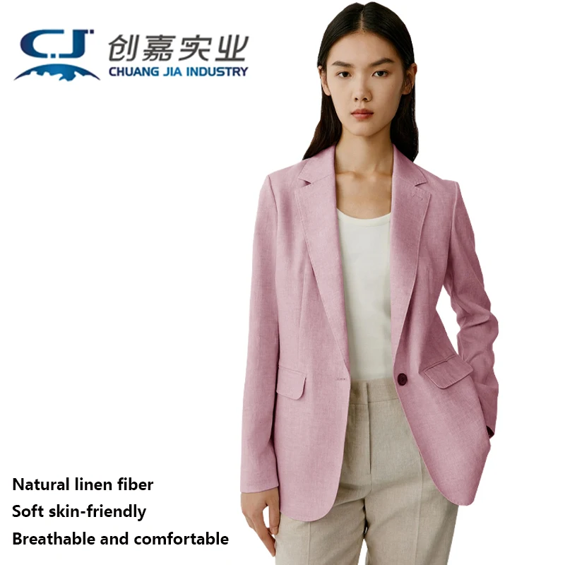 Linen Ladies Long Sleeve Casual Suit Black Business Professional Dress Temperament Simple Comfortable Jacket Spring and Autumn