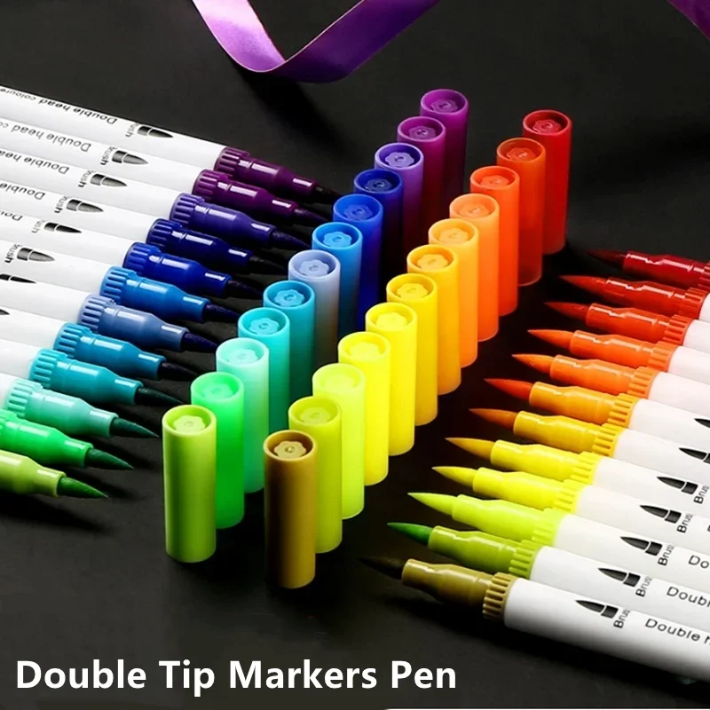 

12 Colors Drawing Watercolor Art Markers Pen, Double Tip Brush Fineliner Colouring Painting Pens Set, Art Stationery Supplies