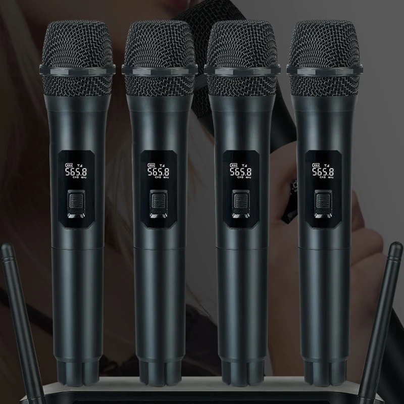 

Professional VHF Wireless Microphone System 4 Channel Handheld Karaoke Microphone for Home Party Church Event TV Speaker Hot New