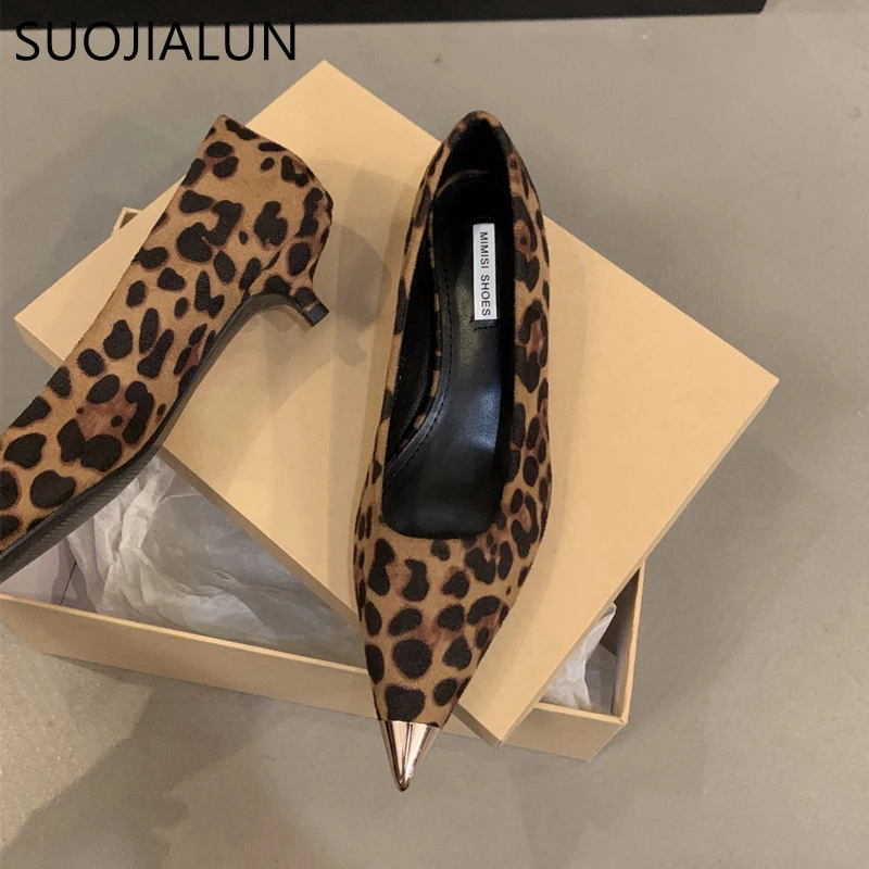 SUOJIALUN Spring New Brand Women Pumps Shoes Fashion Gold Pointed Toe Shallow Slip On Slingback Shoes Thin Low Heel Dress Pumps