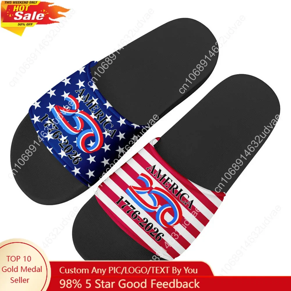 

America 250th Anniversary 1776-2026 Slippers Man Woman Boy Girl Tailor Slides Sandals Photo Custom Bath Shoes Water Shoe Black