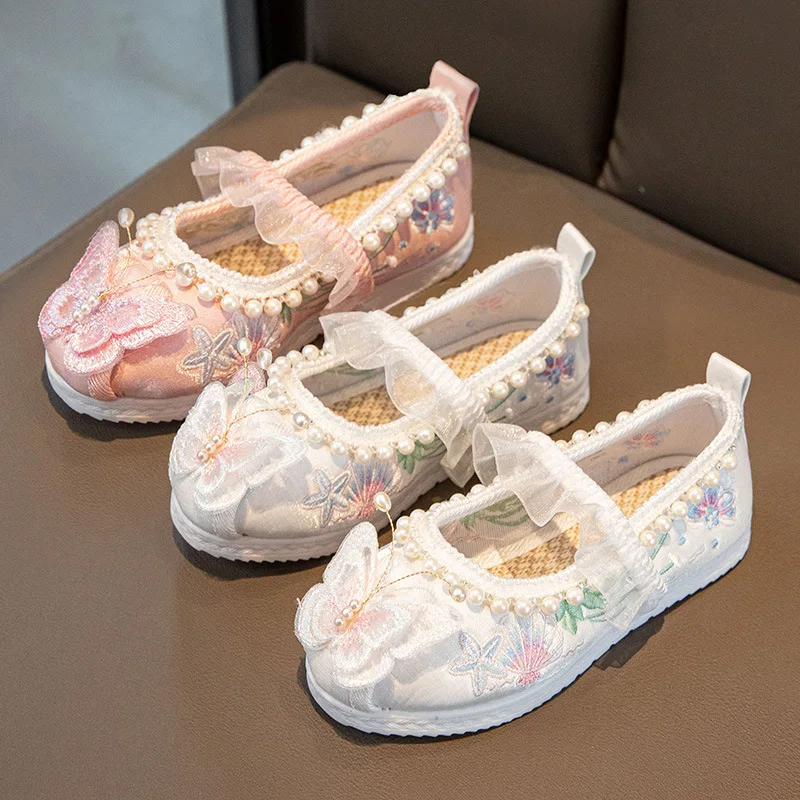 

Sweet Girl Shoe25Летняя новая детская обувь с этнической вышивкой, туфли принцессы с бабочкой, милые туфли Hanfu, универсальная женская обувь, дизайнерская обувь