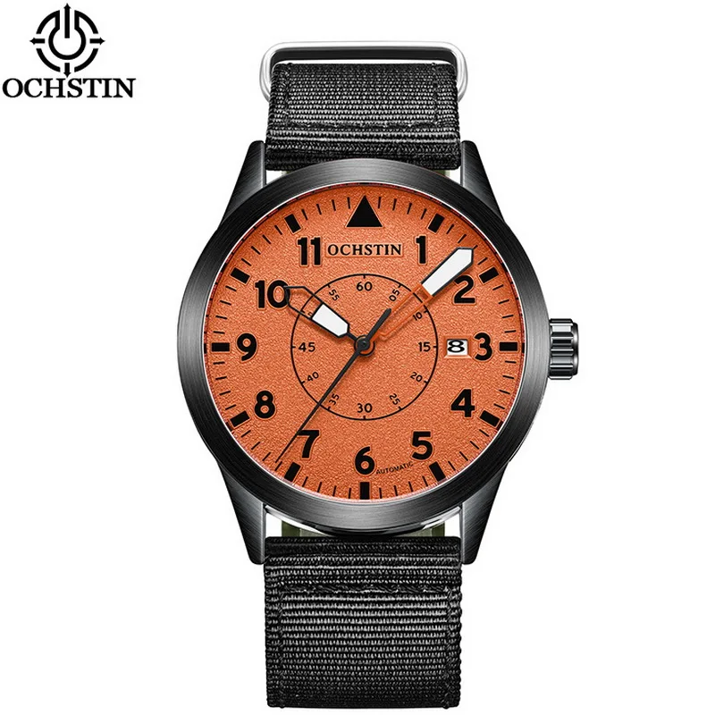 ساعة ميكانيكية للرجال مقاومة للماء، عرض تقويم التاريخ المضيء، حزام من النايلون، ساعة يد أوتوماتيكية بالكامل Montres MECaniques