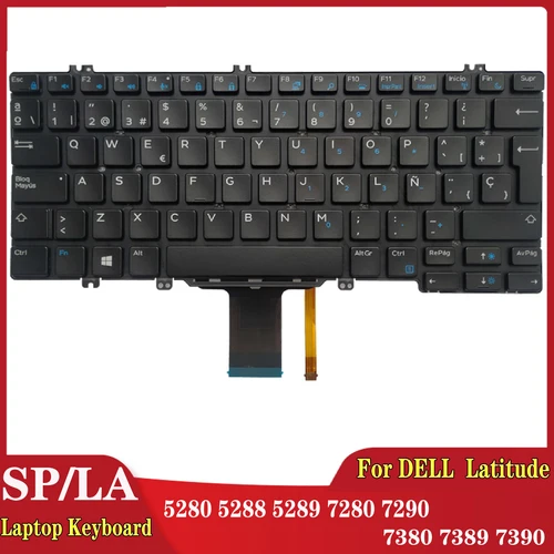 Imagen 1 del producto Nuevo teclado latino SP español/LA para ordenador portátil Dell Latitude 5280 5288 5289 7280 7290 7380 7389 7390 retroiluminación