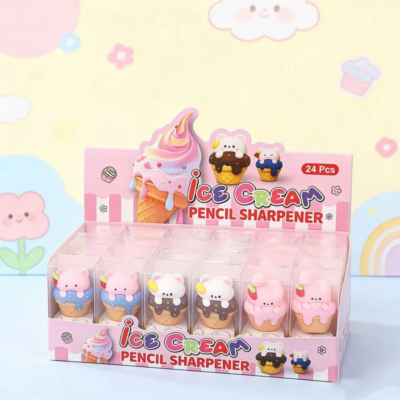 

24 pcs/lot Kawaii Cat Rabbit Bear Ice Cream Pencil Sharpener Cute Hand Mechanical Cutter Knife Stationery Gift School Supplies