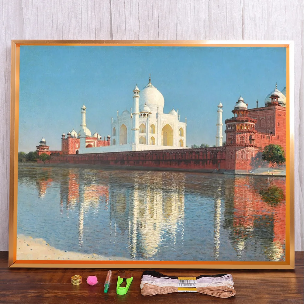 Scenery Taj Mahal Printed Canvas 11CT Cross Stitch DIY Embroidery Set Hobby Craft Handmade Sewing Sales Counted Different