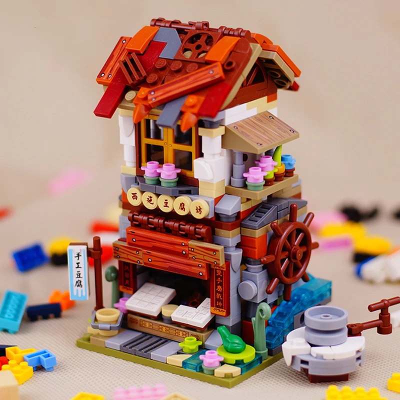 LOZ モジュラービルディングアーキテクチャ衣類豆腐ショップ薬局書店ミニダイヤモンドブロックレンガのおもちゃ子供用箱なし