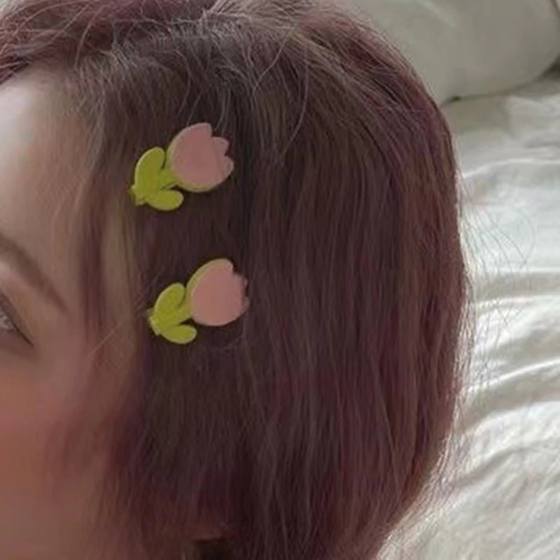 チューリップの花のヘアピンティーンエイジャーのためのインスタイルのヘアクリップホットガールズヘアバレッタサイドバングクリップ女の子の髪の装飾