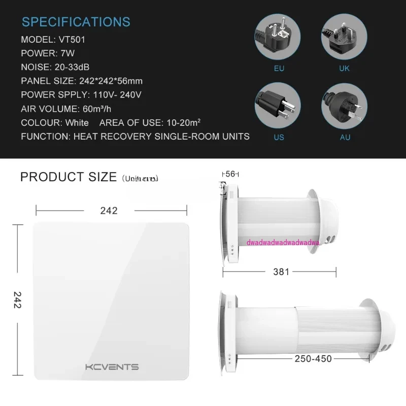 KCVENTS ventilation system with air heat recovery air recuperator with ceramic heat exchanger for room