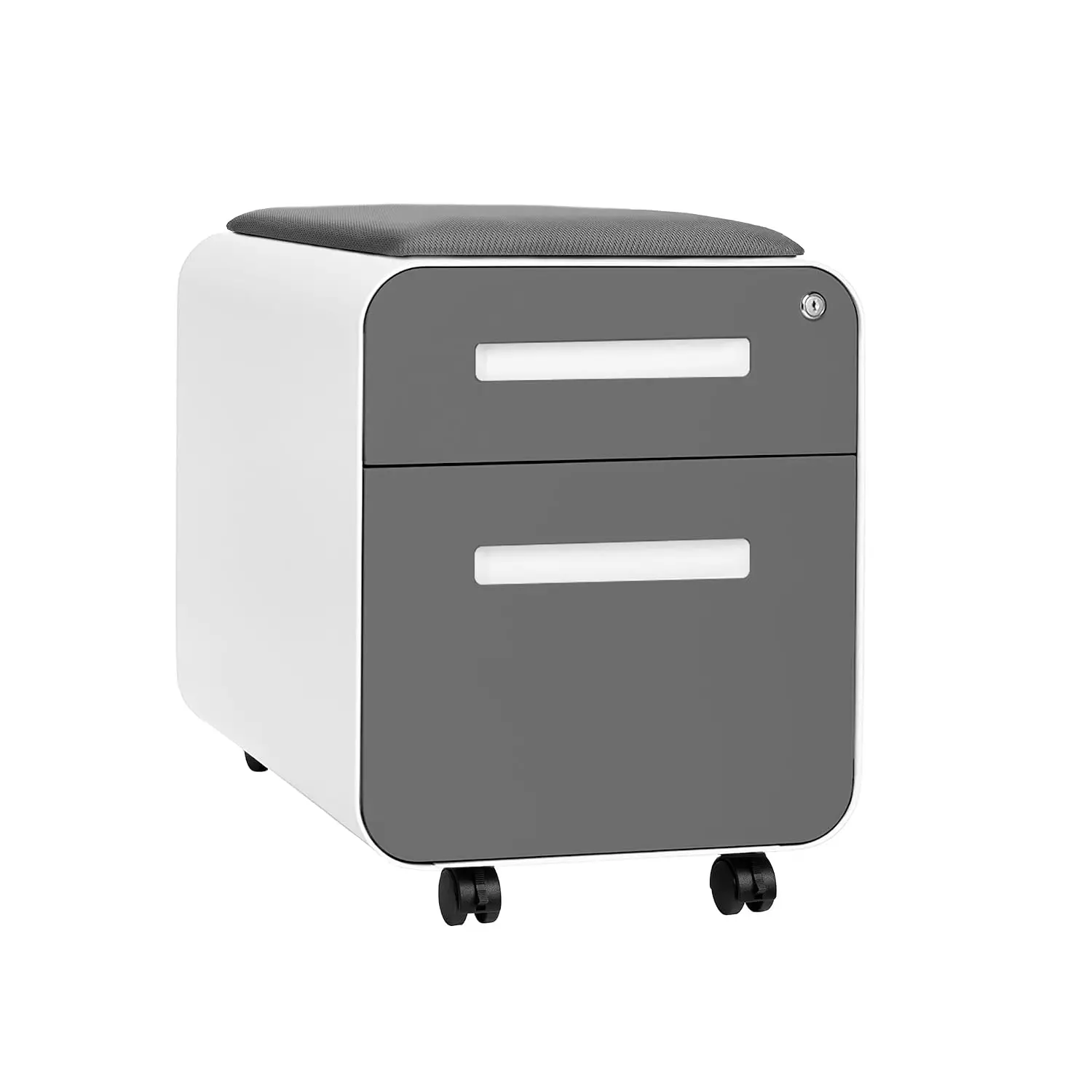 2 Drawer Mobile File Cabinet With Magnetic Cushion Seat, Metal Filing Storage, Pre-Assembled, Grey, Customized