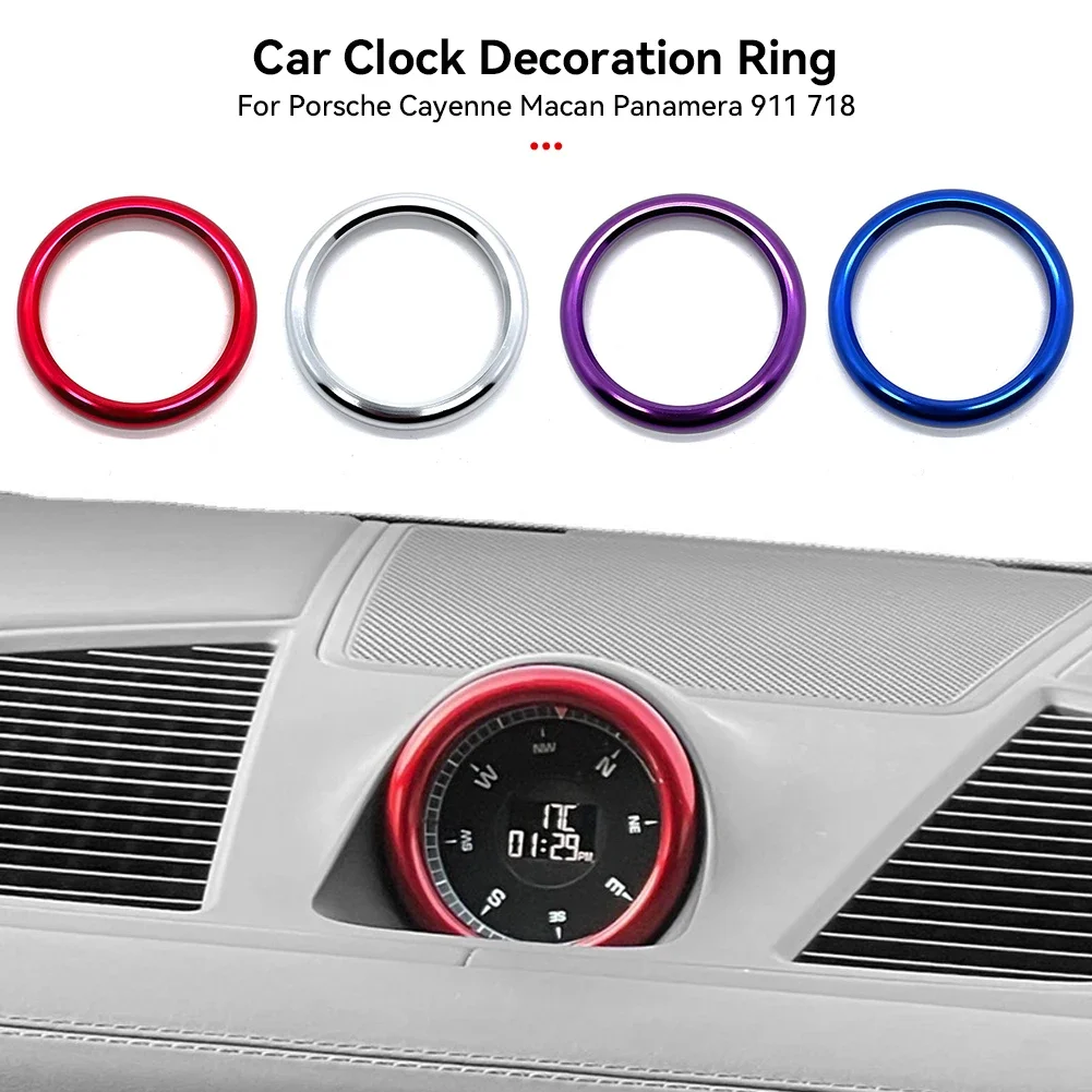 Car Clock Decoration Ring Aluminium Alloy Stopwatch Compass Sticker Decoration Trim For Porsche Cayenne Macan Panamera 911 718