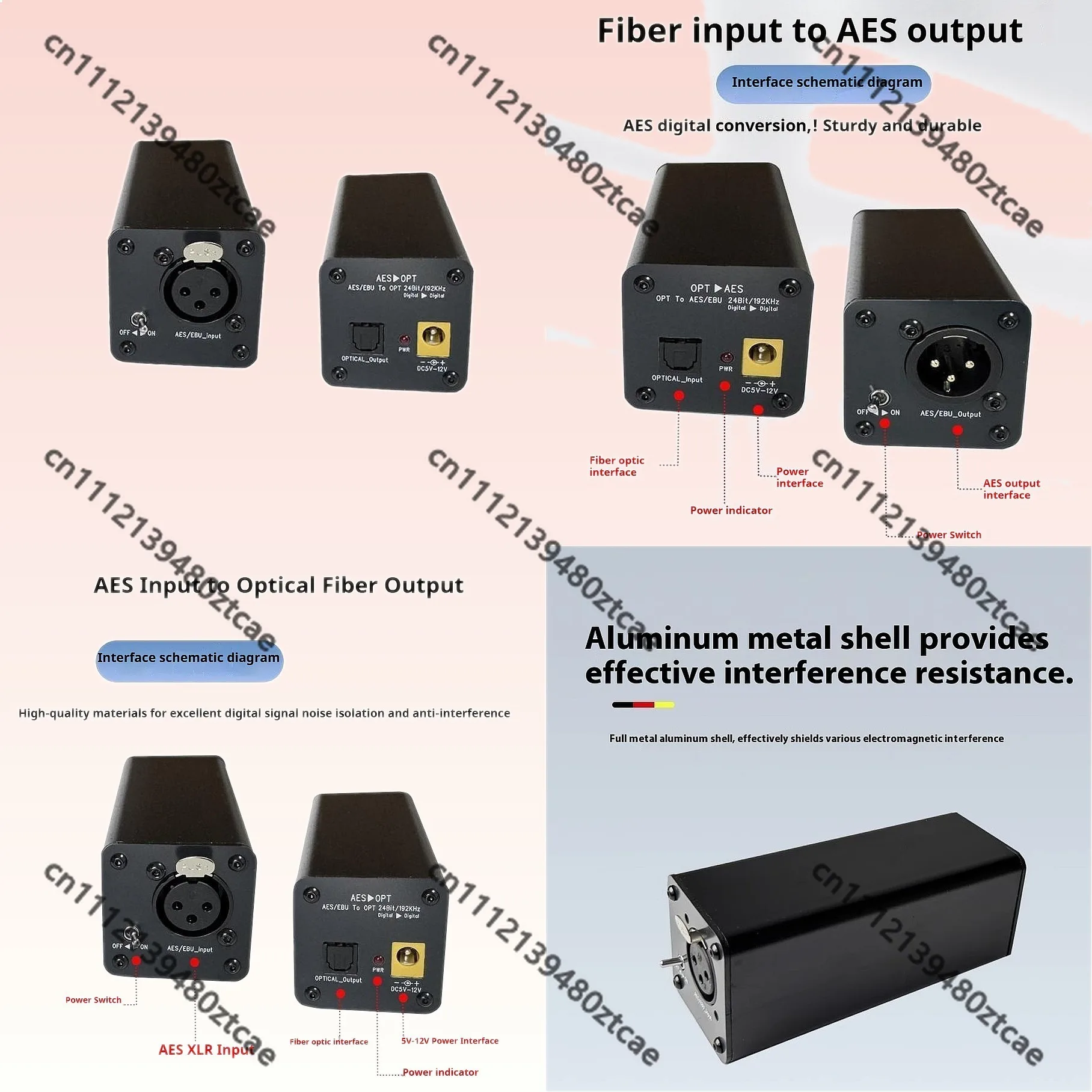 Bi-Directional Fiber Optic AES3 Converter 192kHz 24Bit Toslink to AES/EBU XLR Optical to Digital Audio Adapter