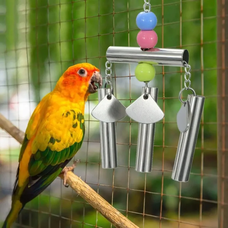 Bird Stainless Steel Bells String Parrot Hanging Chew Toy for Parakeet Cockatiel Cockatoo Conure
