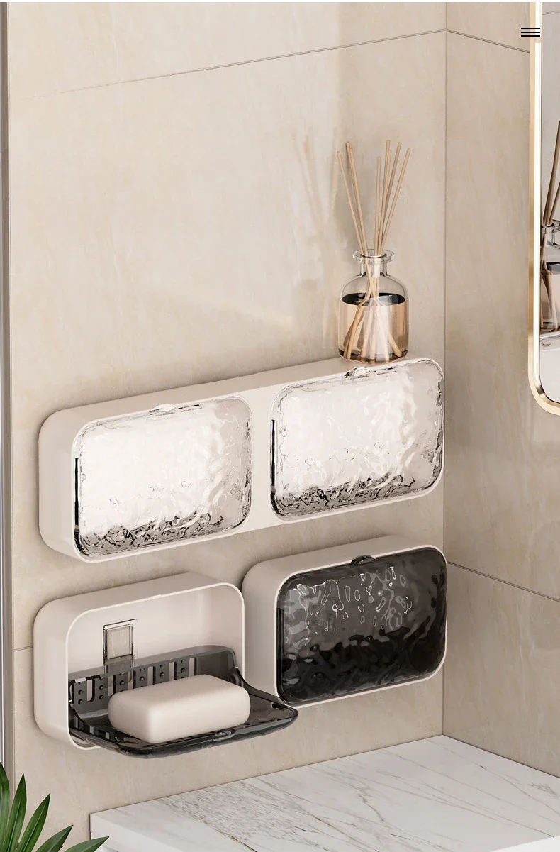 Bathroom Soap Holder Free-Punching Wall Mounted Soap Sponge Holder Organizer Double Drainage Soap Dish Bathroom Accessories