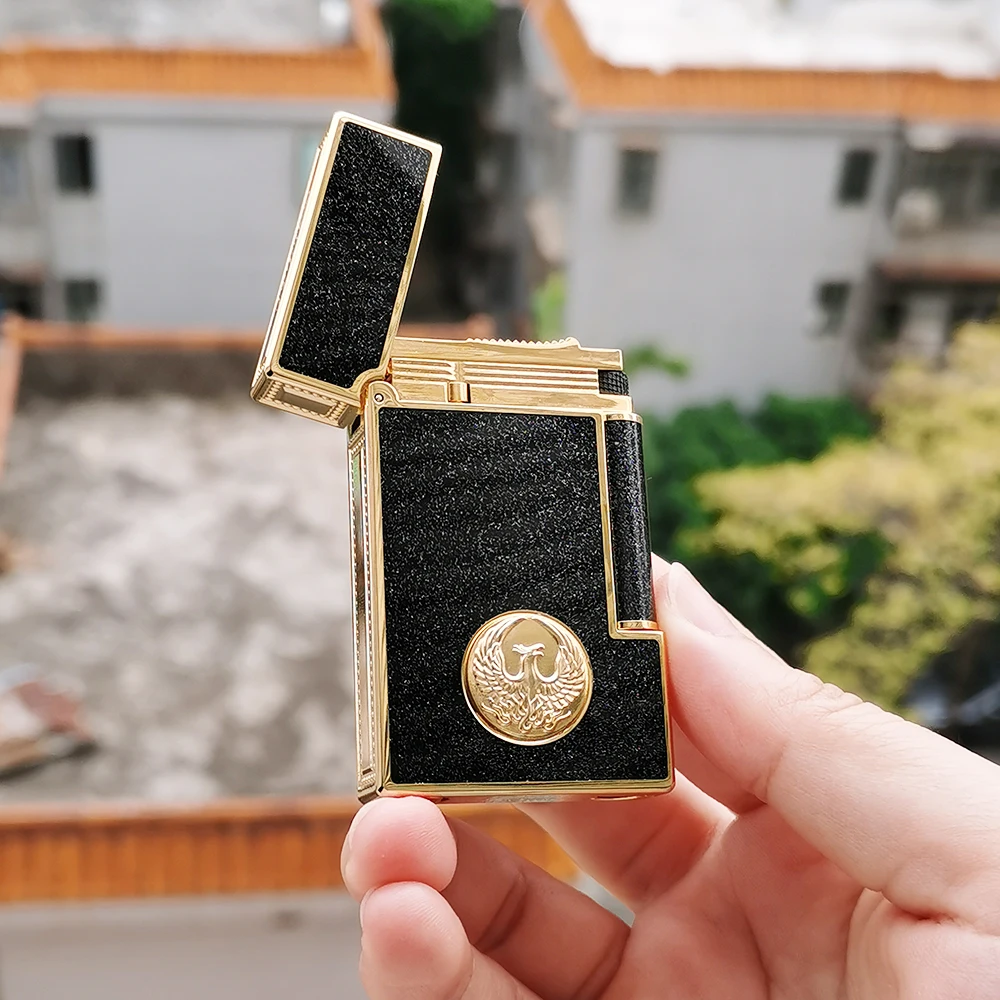 

Fashion Gas Lighters Metal Frosted Black Lacquer Phoenix Cigarette Accessories Tobacco Smoking Men Gift Collection mechero