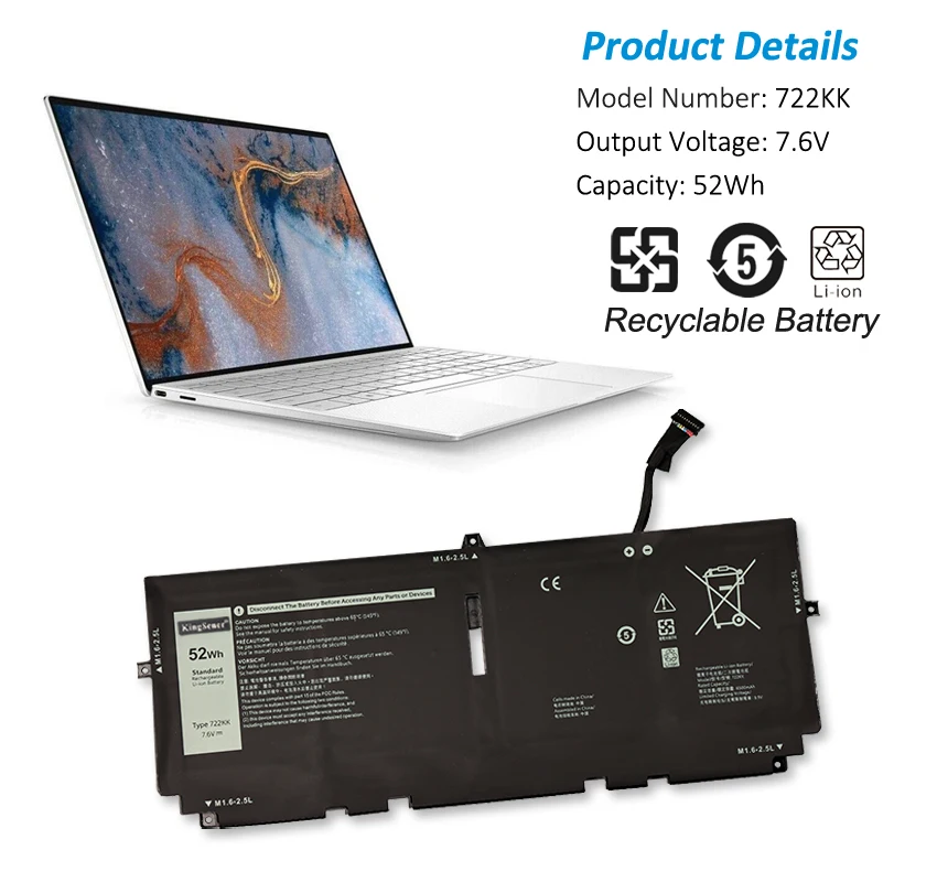 KingSener 노트북 배터리, DELL XPS 13 9300 9310 9380 시리즈 P117G P117G001 P117G002 2XXFW FP86V WN0N0 7.6V 52Wh 용, 722KK