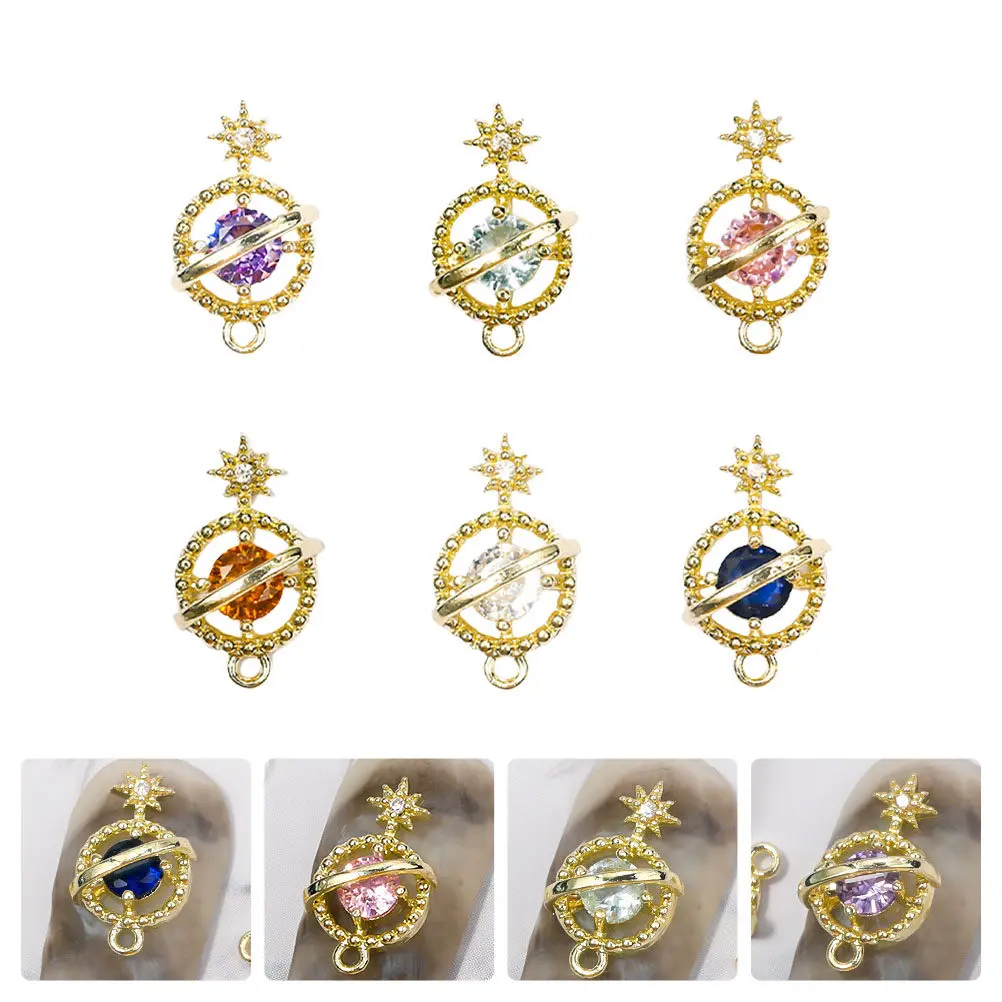 

Набор из 6 шармов для ногтей с цирконами в виде планет, модный декор для маникюра, украшения для ногтей в виде планет для женщин, маленькие декоративные элементы для DIY маникюра