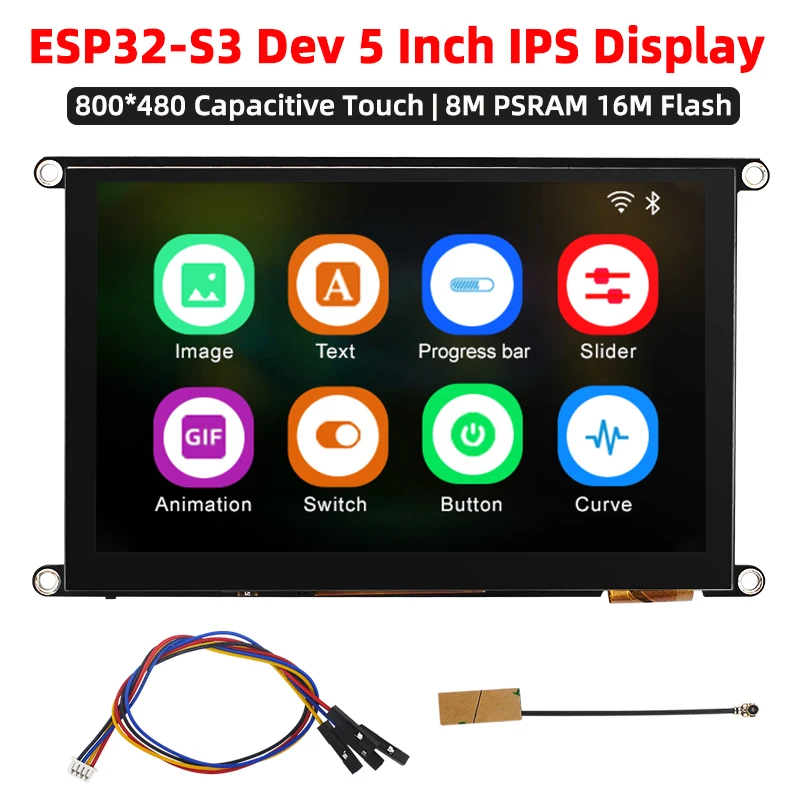 

ESP32S3 Макетная плата 5-дюймовый IPS 800*480 HD емкостный сенсорный ЖК-дисплей 8M PSRAM 16M FLASH WIFI Bluetooth для Arduino