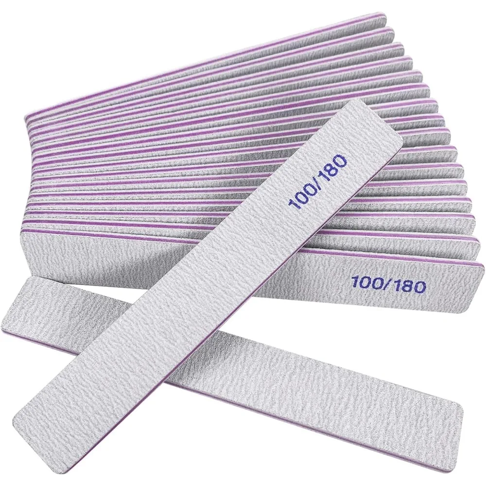 Double Sided Nail Files Emery Boards 100 180 Grit for Natural Nails Acrylic Nails Reusable Professional Manicure Fingernail Filer Emory Boards 12 Pack