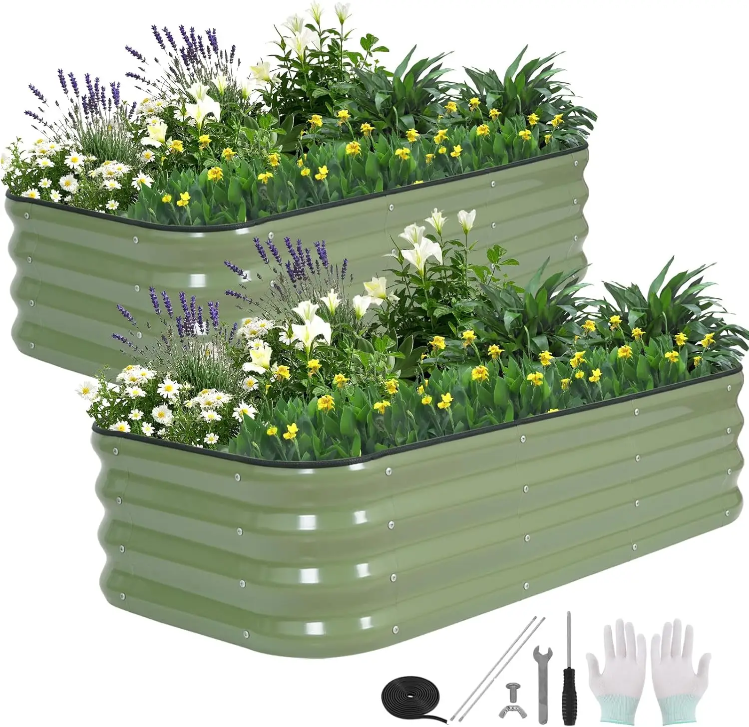 

Комплект оцинкованных приподнятых грядок 3-в-1, 4x2x1 фут (2 шт.), модульный контейнер для выращивания овощей, цветов и трав на открытом воздухе