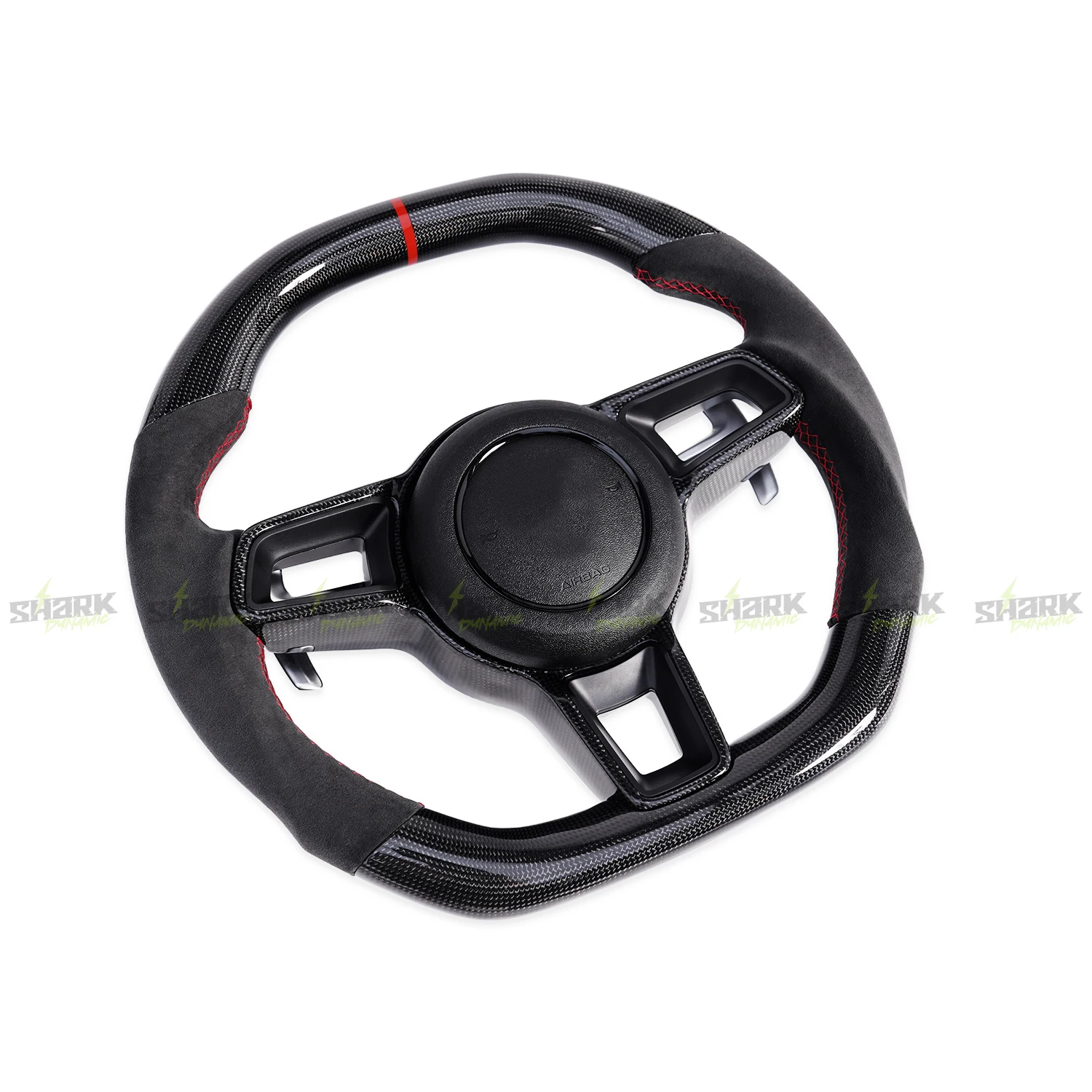 Carbon + Alcantara Flat Top Flat Bottom Without Button Steering Wheel For Porsche 911 718 Cayman Boxster Cayenne Panamera Macan