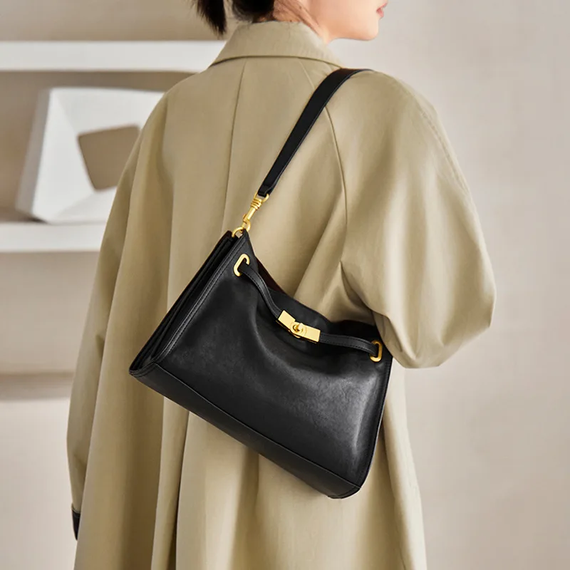 

100% Genuine Leather Vintage Large Capacity Shoulder Bag Women Grey 2026 Trendy сумка женская