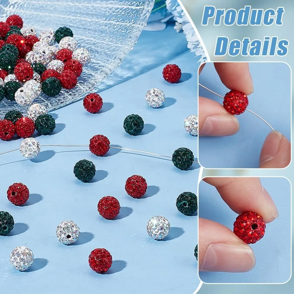 120 peças contas de strass 10mm vermelho verde contas de cristal transparente pavimentar bola de discoteca argila polímero kit de fabricação de strass