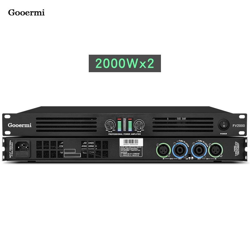 Gooermi FV2000 High Quality Dual Channel Digital Power Amplifier With LED lights Volume Knob For Stage Performance