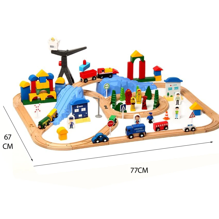 123pcs Small Train Track Car Building Block Track Train Toy Set Compatible With Wooden Children  Toys Gift Wood Pd24