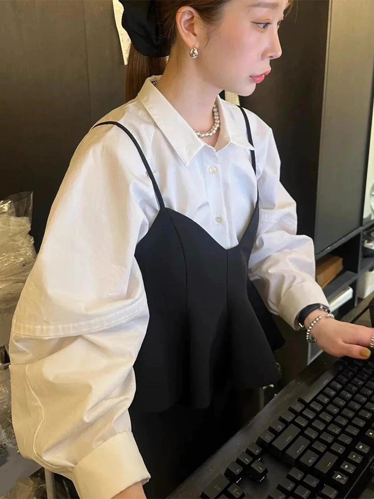 Chic Autumnal Loose Lantern Sve Bluse Damen Layering Set Faionable Zweiteiliger Anzug Pendeln Sle Long Sve