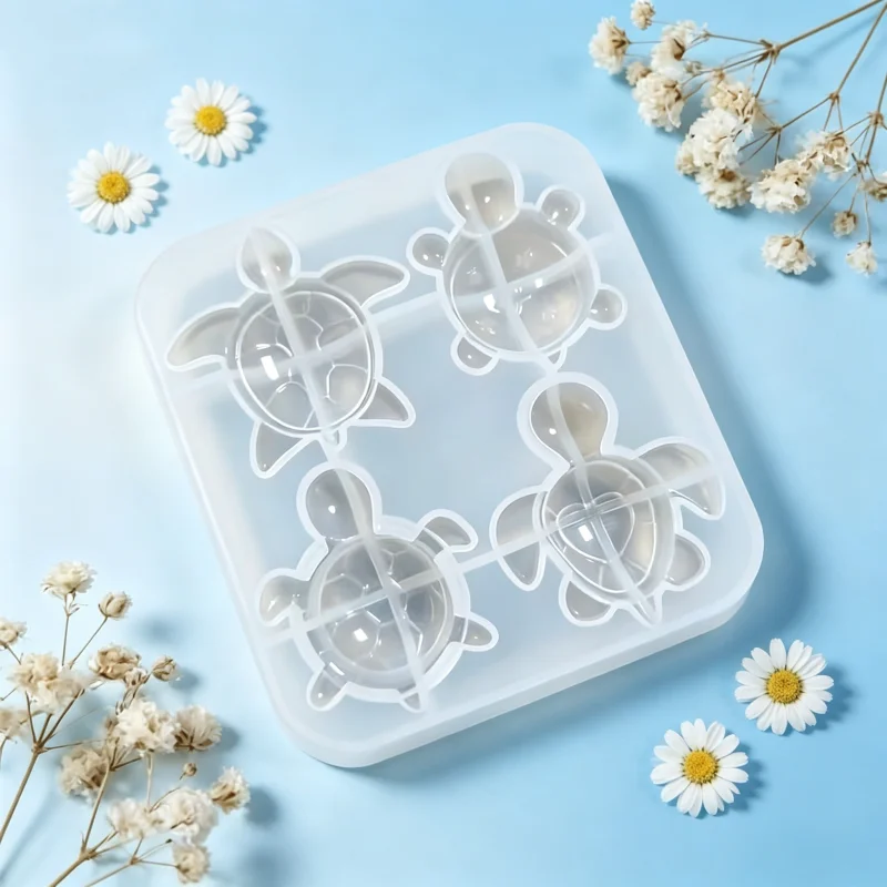 1 unidad de molde de silicona de 4 cavidades con forma de tortuga linda, herramienta para hacer manualidades DIY de llaveros de resina de animales de dibujos animados y colgantes para bolsos/coches