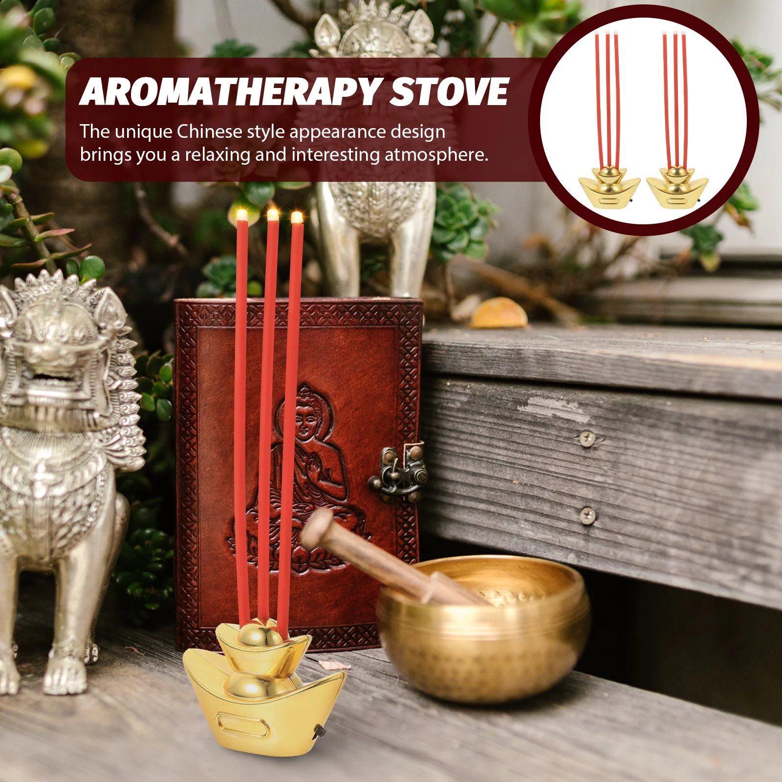 2pcs Electronic Incense Burner Led Smokeless Censer For Home Desktop Aromatherapy Retro Style Household Offering Supplies