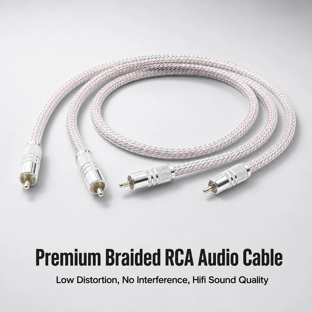 Pair  7N Silver Plated Audio RCA Interconnect Cable With Gold Plated RCA Plug Connectors