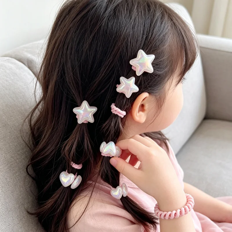 10pcs/set Cute Baby Girl Hair Love Bands Cartoon Love Heart Star Hair Ties Toddler Elastic Rubber Band Kids Hair Ropes Headwear image 4