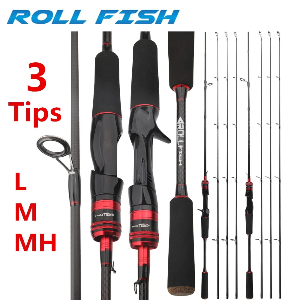 ROLLFISH 3 Tips Power L/M/MH Spinning Casting Carbon Fiber Lure Fishing Rod Freshwater Saltwater Bass Fishing Rod 1.68-2.7M