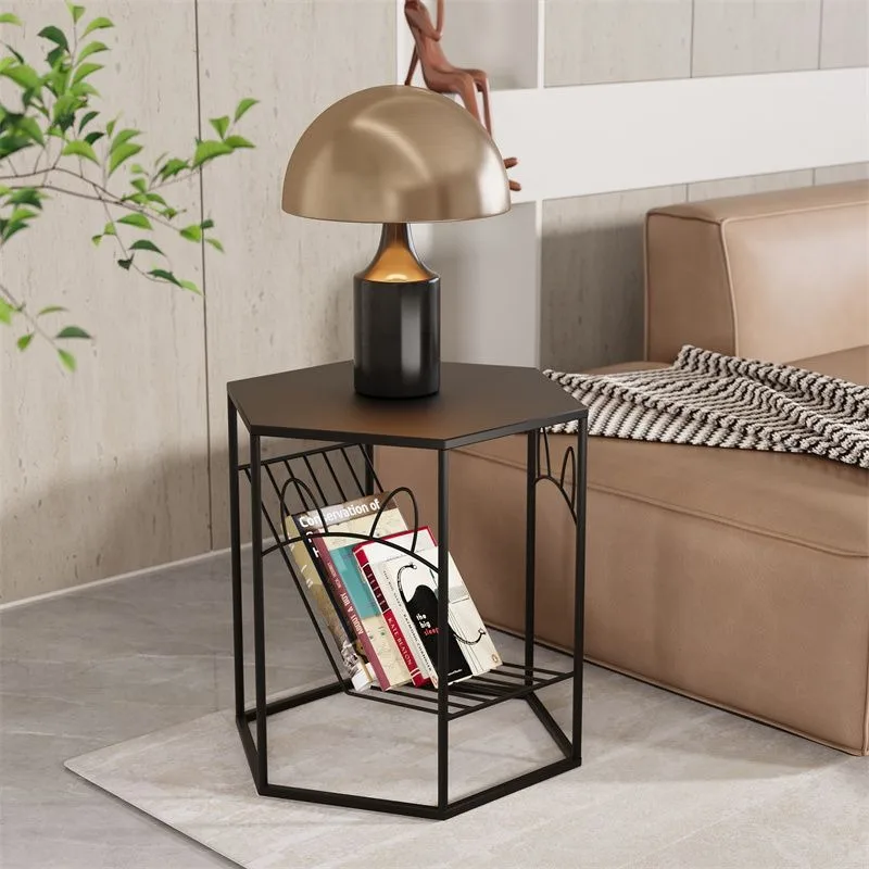 New living room sofa household coffee table, corner table modern simple wrought iron bedside hexagonal side table balcony