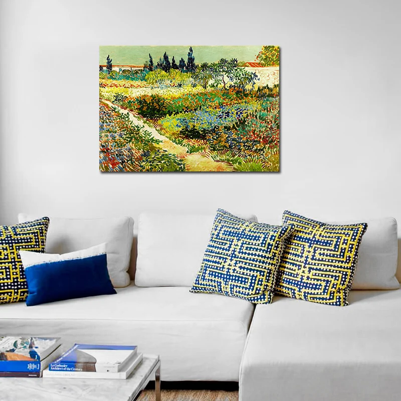 Van Gogh Flowering Garden with Path Paintings Print Canvas Home Decorative Pictures Wall Art Living Room Bedroom Decor Unframed