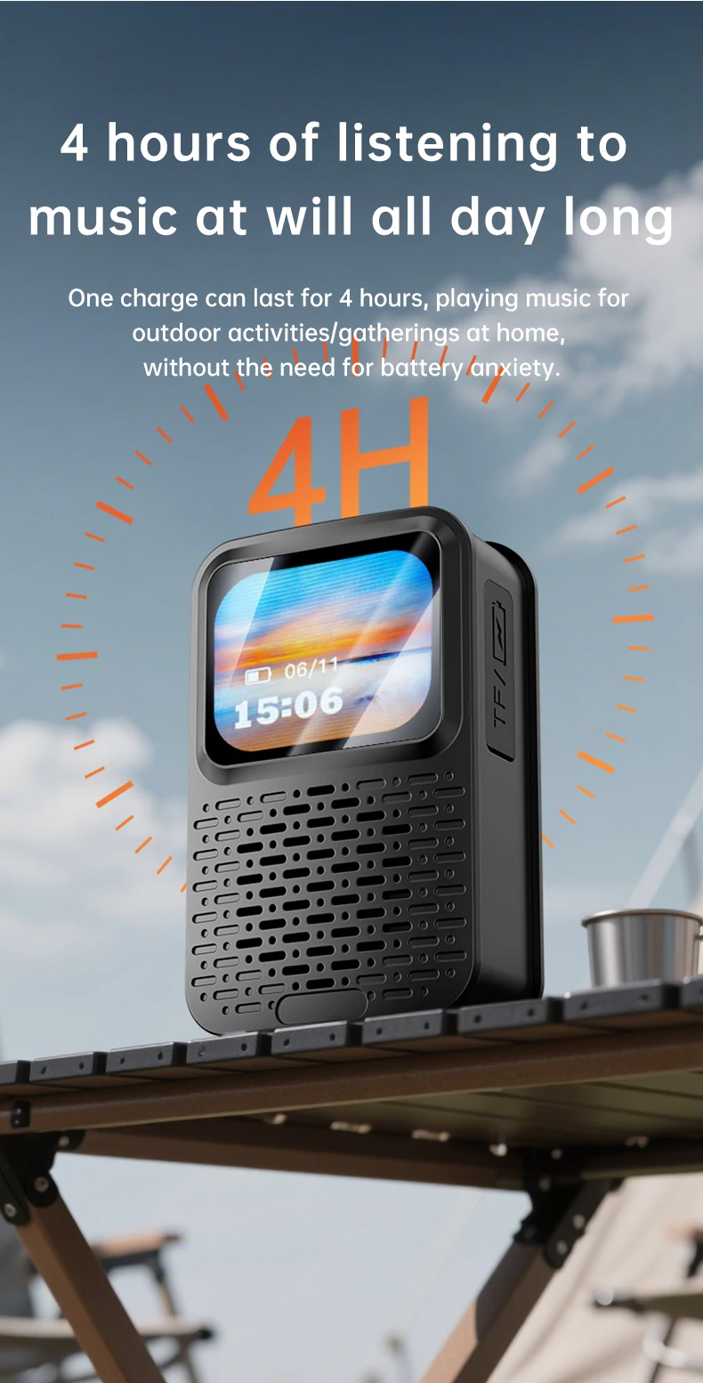 Magnetic Clip-On Mini BT V5.4 Portable Outdoor Jobsite Wearable Wireless Bluetooth Speakers with Bass Intelligent Touch Screen