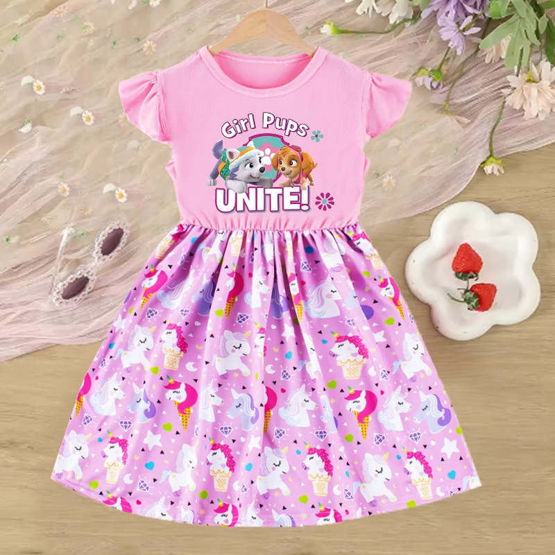 

PAW Patrol Baby Girls Dress Skye Kawaii Short Sleeve Skirt Flying Sleeve Princess Skirts Fashion Sweet Anime Splicing Dress Gift
