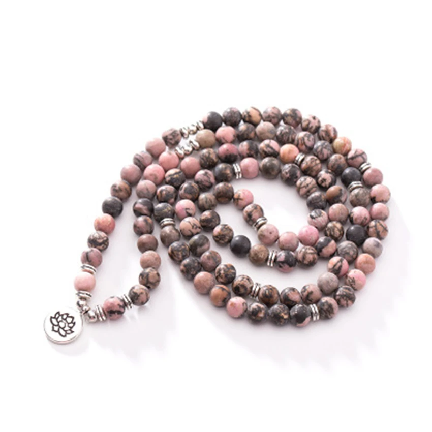 8mm 108 brown pink thread jade bracelet tree of life pendant yoga Peace Jewelry Men Health Prayer