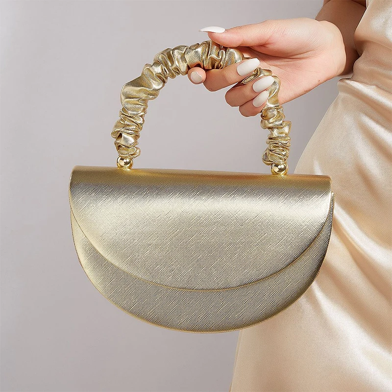 

2026 Новая женская вечерняя сумка, однотонная плиссированная сумка из искусственной кожи, роскошный и стильный свадебный клатч