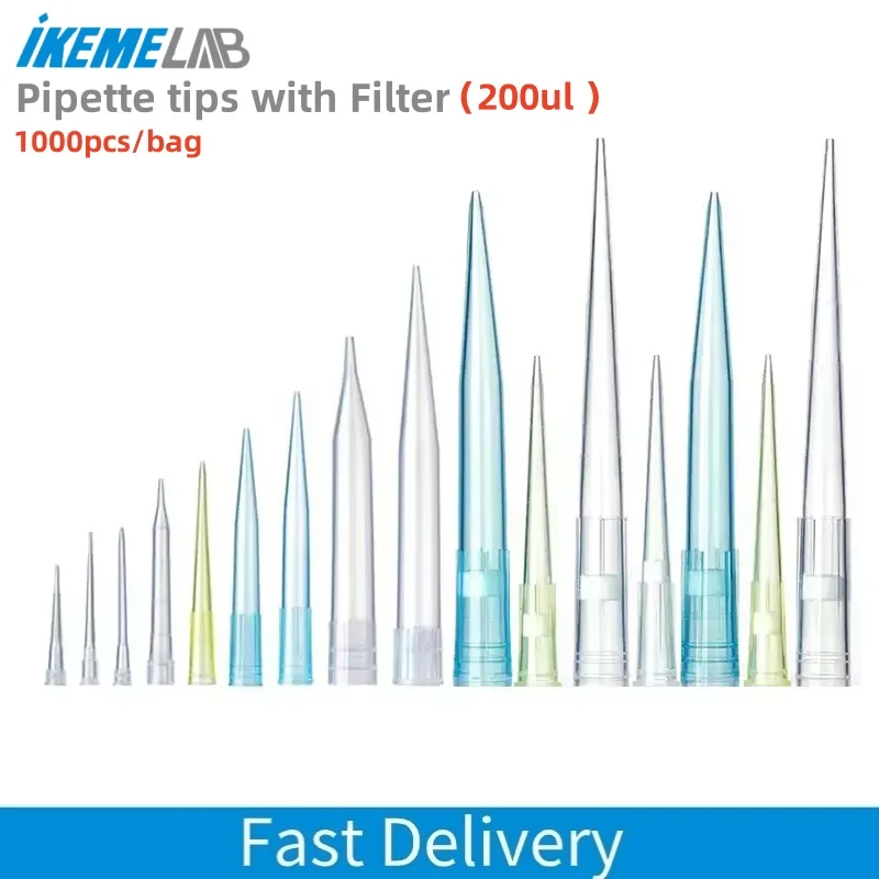 

IKEME 200ul Pipette tips with Filter Sterilized Pipettor Tips PP Pipette Nozzle Lab Supplies