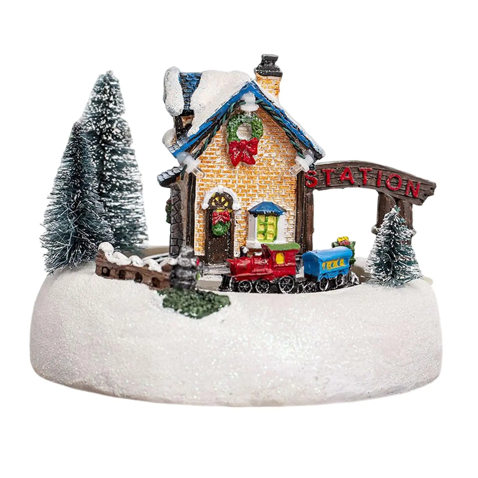 Party Winter Scene Village House with Colorful Light Collectible Miniature Landscape for Holiday Tabletop Decor Gift