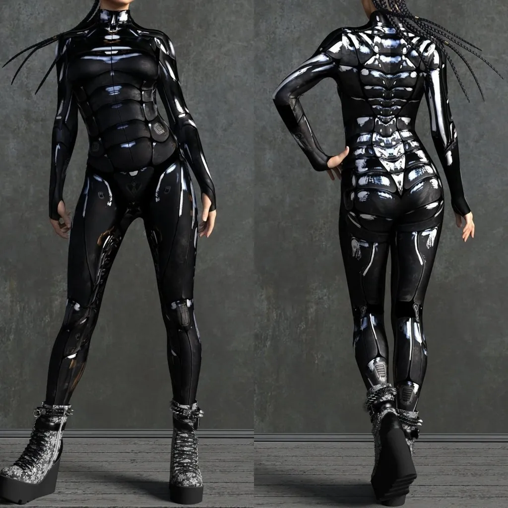 Unisex Cyber Punk 3D Digital Printing Halloween Party Role Play Outfit Women Men Cosplay Costume Carnival Jumpsuit