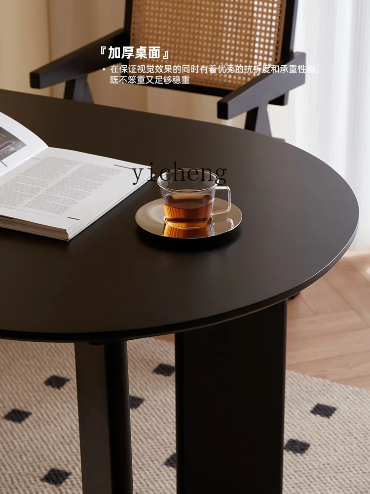 DSA solid wood dining table Small apartment dining table Household dining table Oval, French retro black