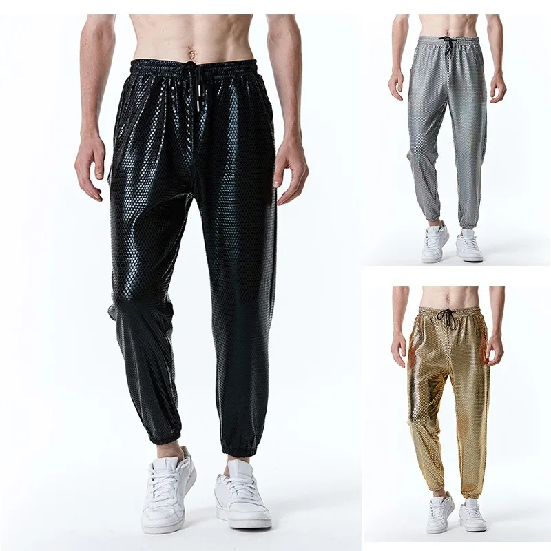 

3 Colors!2024 New European Men's Fashion Trend Disco Clothing Diamond Hot Stamping Printed Casual Pants for Men