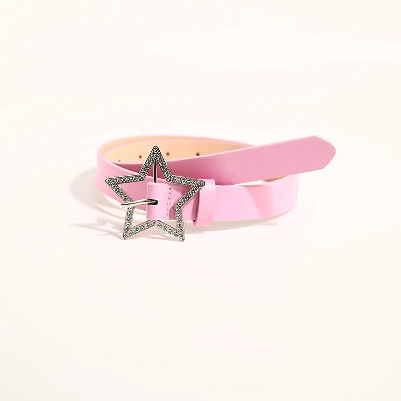 Y2K Belts for Women Spice Girls Pink Black White Belt Denim Star PU Leather Rhinestones Belt Ins Sweet Cool Corset Jeans Belts
